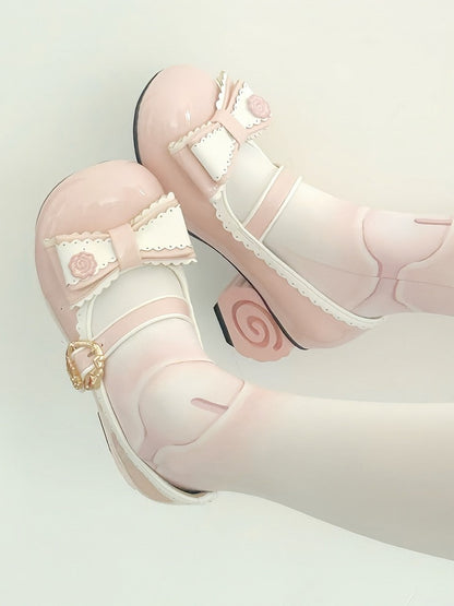 Sweet Narutomaki Lolita Pink Heels Round Janes Mary Toe with