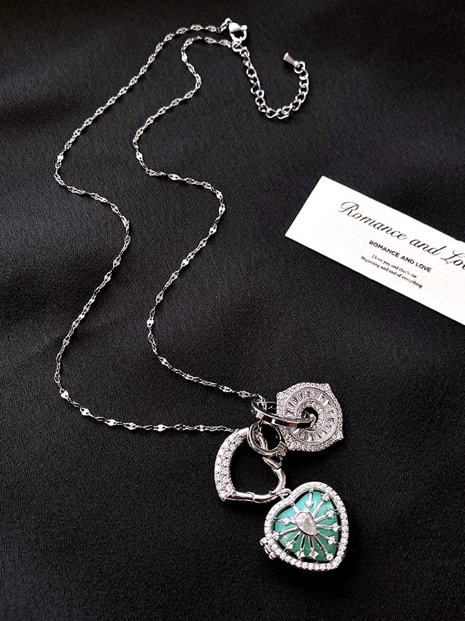 Herz und Anhänger Strass Rosa/Blau/Grün Halskette Y2K Kreuz Bittersüß