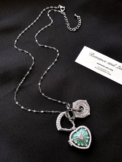 Herz und Anhänger Strass Rosa/Blau/Grün Halskette Y2K Kreuz Bittersüß