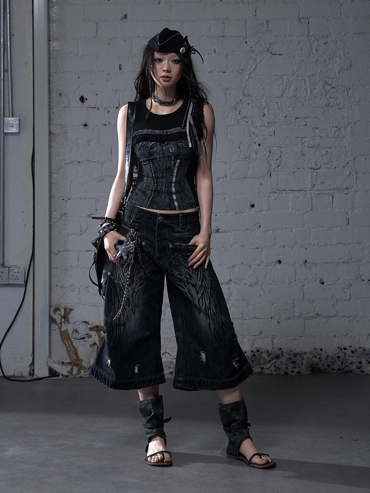 エンジェルブルー/イエロー フェードウォッシュ ディストレストホールズ