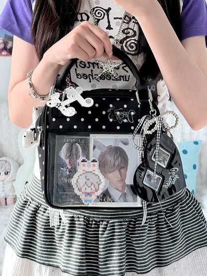 Kawaii Black Polka Dot Crossbody Bag Heart Window Design - DRDR