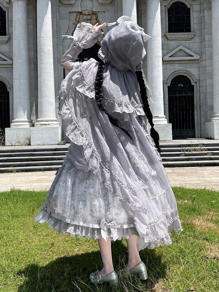 Silver Cloak Gray Trimming Ruffle Cascading