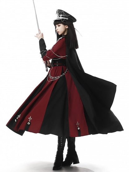 Long One Lolita Embroidery Red Snake Sleeves Decoration Piece Black And Cross Military