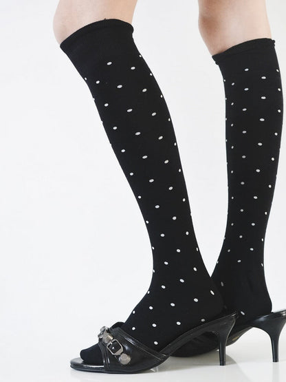 Sliming Polka-dot Pattern Black/White/Gray Calf Socks Retro