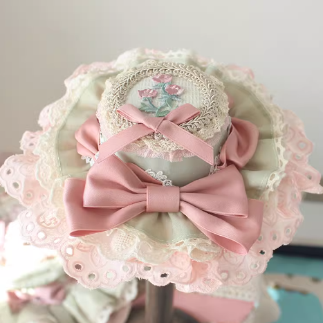 Floral Embroidery Lace Trim Top Hat