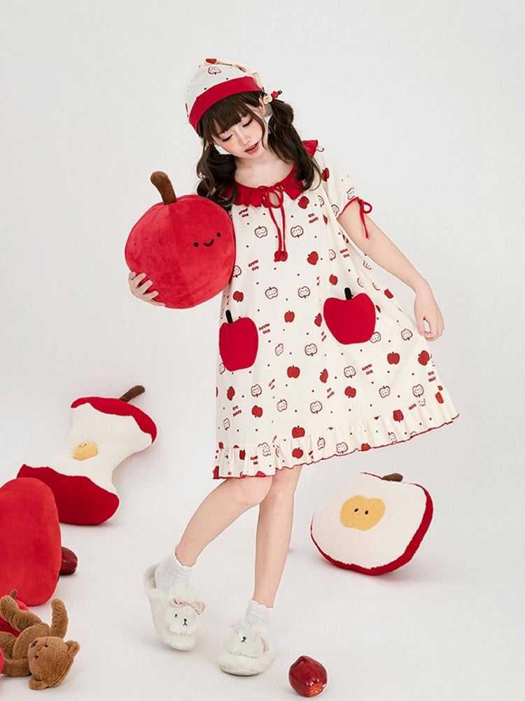 Colorblock Peter Pan Collar Apple Dress - Tan Tuan