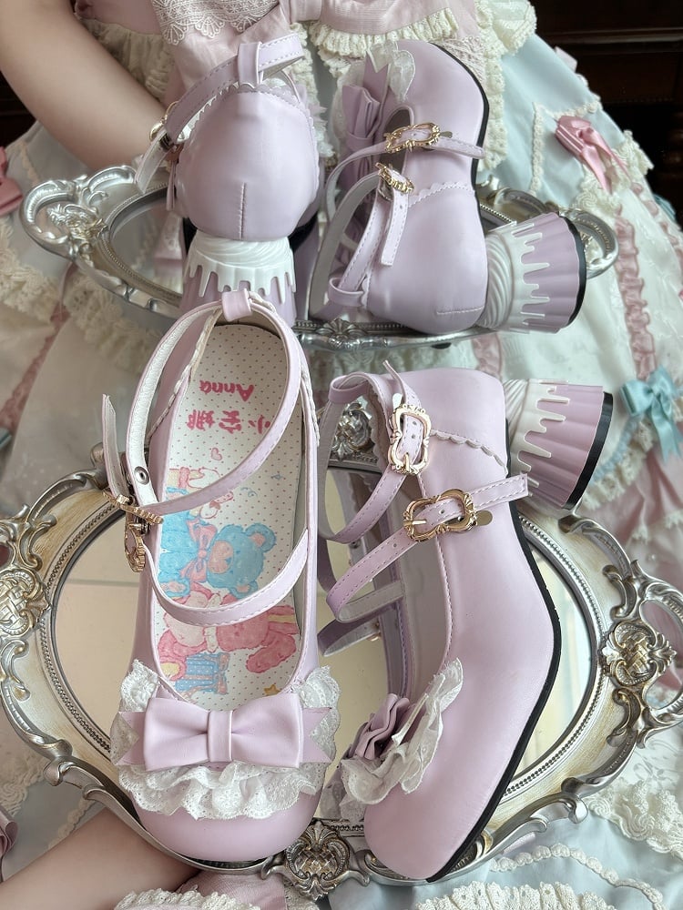 Sweet Janes - Mary Purple Lace Edging Lolita PU Mid-heel