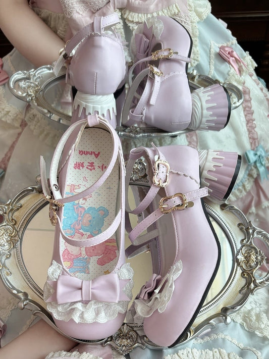 Sweet Janes - Mary Purple Lace Edging Lolita PU Mid-heel