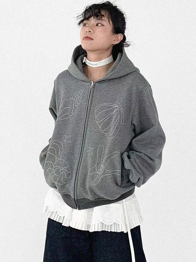 Lining Shell Regular/Fleece Gray Kawaii - Daily Version Hooded Jacket