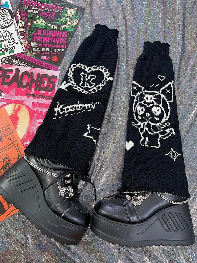 Schwarze Y2K Cartoon Gestrickte Beinwärmer