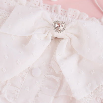 White Off Shoulder Short Sleeve Top with Rhinestone Bow Tie - serendipity