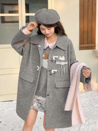 Gray Accents with and Embroidery Lace Long Dog Coat