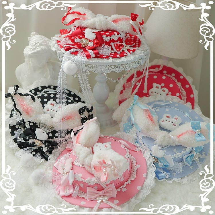 Ear Flat Pattern Options Hat Polka-dot Decorated Bowknot 5 Beaded Color Bunny Plush Details