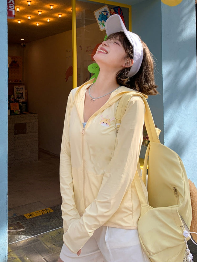 アプリコットキティプリントのゆったりサンプロテクションジャケット