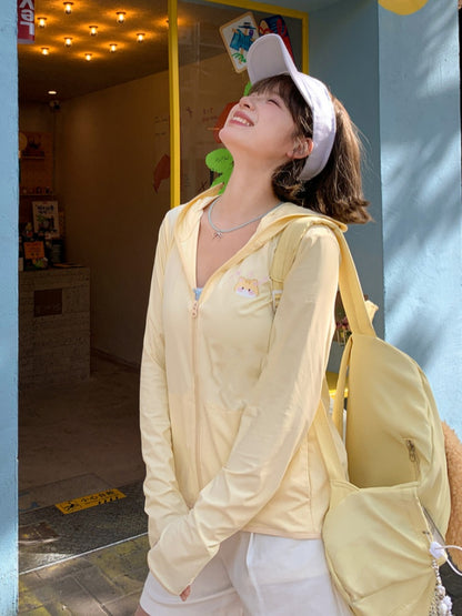 アプリコットキティプリントのゆったりサンプロテクションジャケット