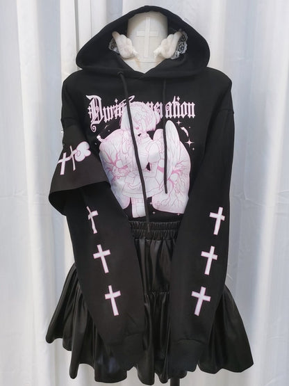 ブラックホワイトクロス柄グラフィックパーカー