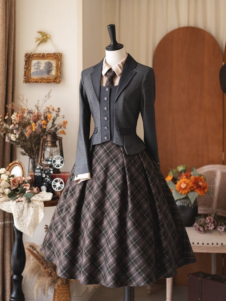 with Buttons Metal Cropped Blazer Autumn/Winter Gray Vintage
