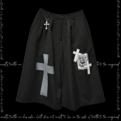 Black Cross Appliques Wide-Leg Pants Y2K