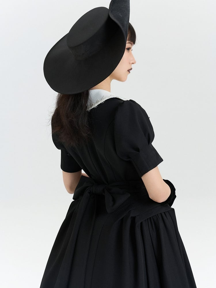 OP Lolita Vintage Sleeves Black Dress Gothic Puff