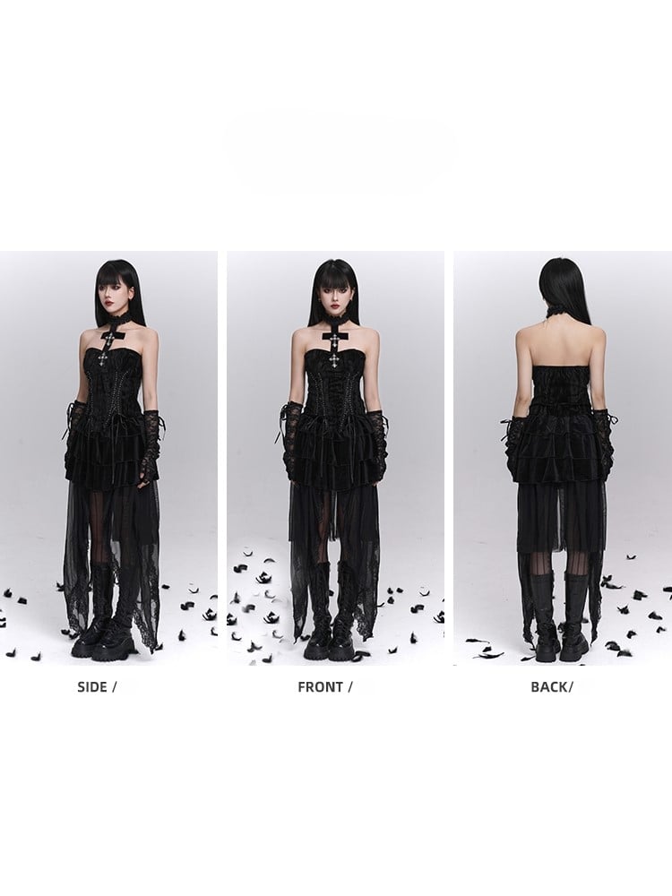 Halter Gothic with Bustier Lacing Neck Halloween Black Crisscross
