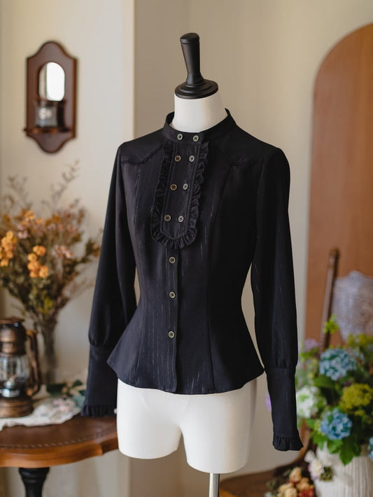 Black Elegant Retro Autumn Long Sleeves Shirt