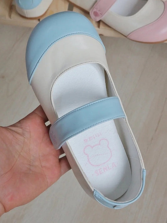 Janes Embroidery Maty Cute Velcro Bear Strap - PU Paw Closures Flat Leather Sweet