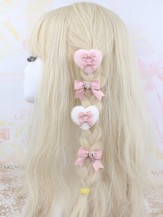 Jirai Plush Heart 10 Options Kei Color Bowknot Hairclips