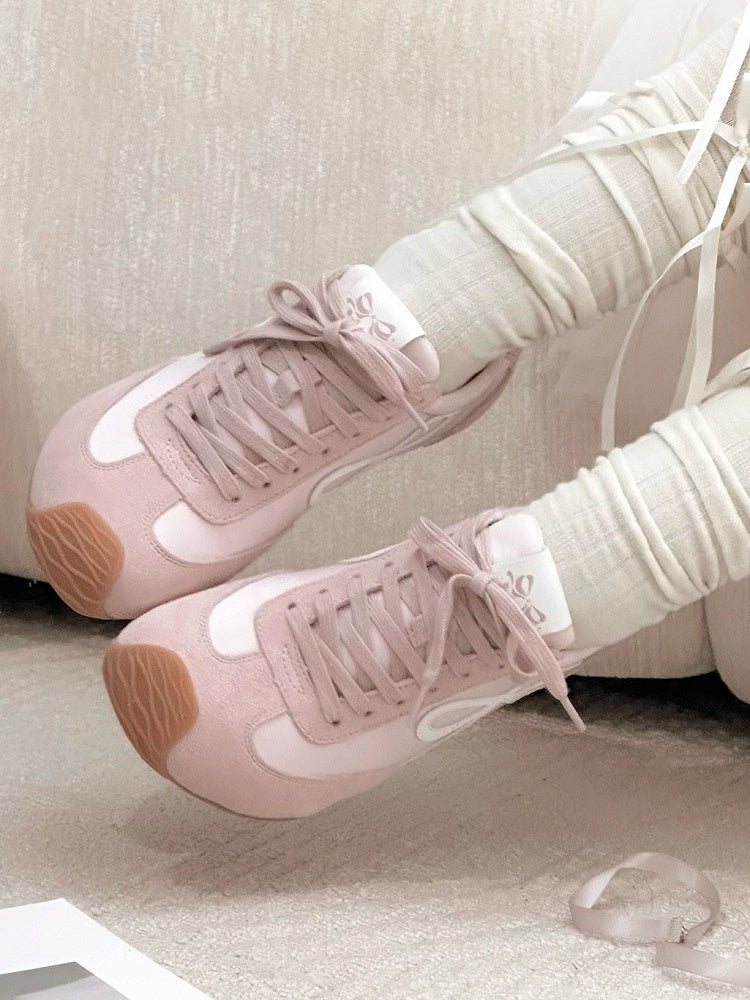 Ties Design Sneakers Pink Bowknot Lace-up Front