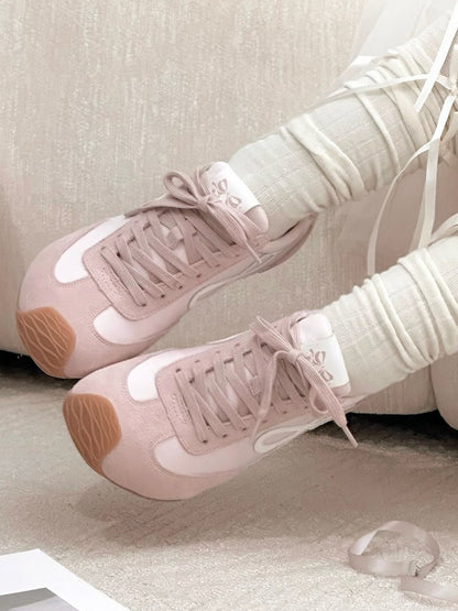 Ties Design Sneakers Pink Bowknot Lace-up Front