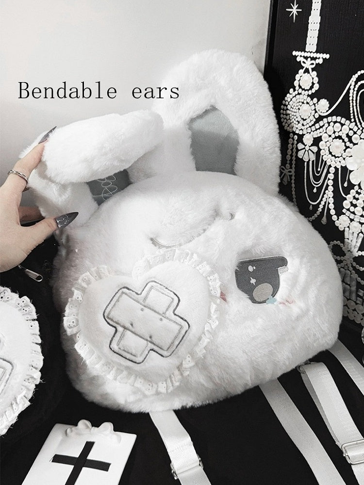 Eye Black White with Design Bendable Heart Patch Kawaii Ears / Bunny Plush Backpack