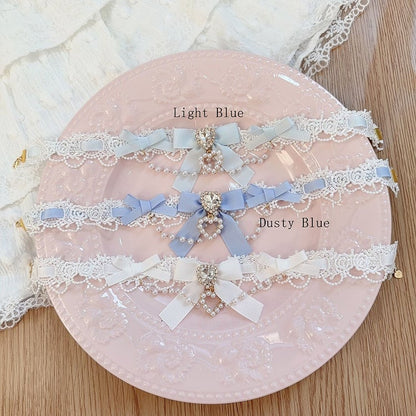 Heart Lolita Choker 9 Rhinestone Kei Chain Colors Bow | Jirai Bead