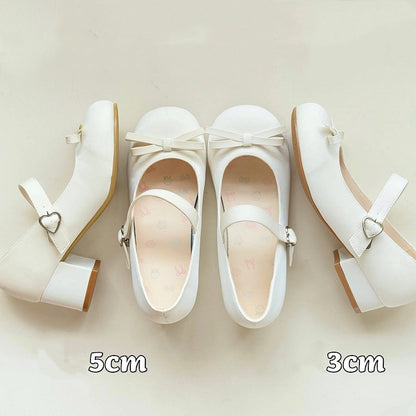 Shoes Low-heel 3cm Embellishment Sweet with Bow Heart Lolita Fastener Snap Pink
