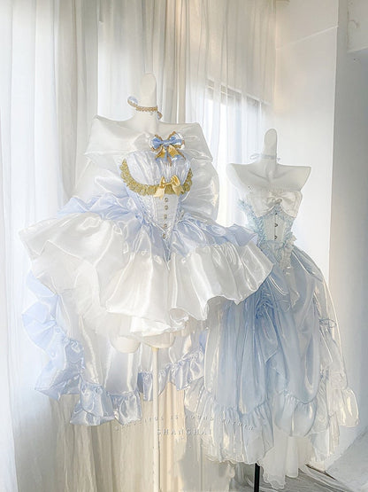 Bodice Neckline Princess Balletcore White Lolita Corset Blue Dress and Hime Off-the-shoulder