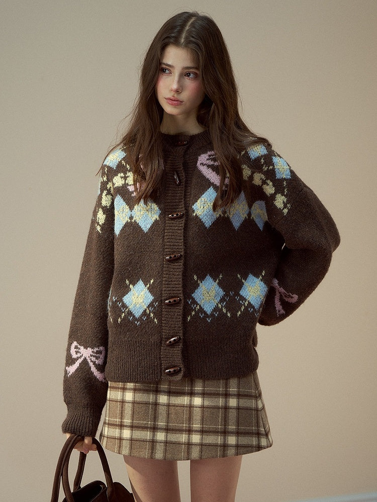 Sweater Brown Butterfly Vintage with Bow Knit Pattern