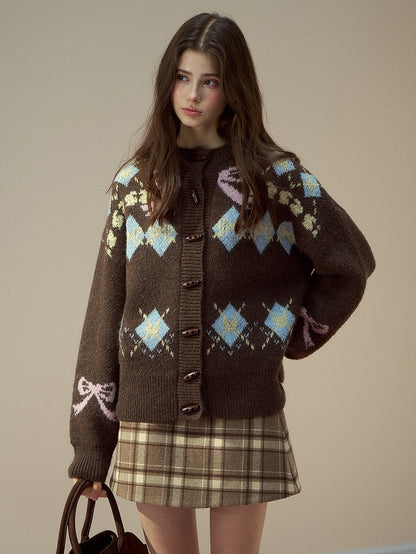 Sweater Brown Butterfly Vintage with Bow Knit Pattern