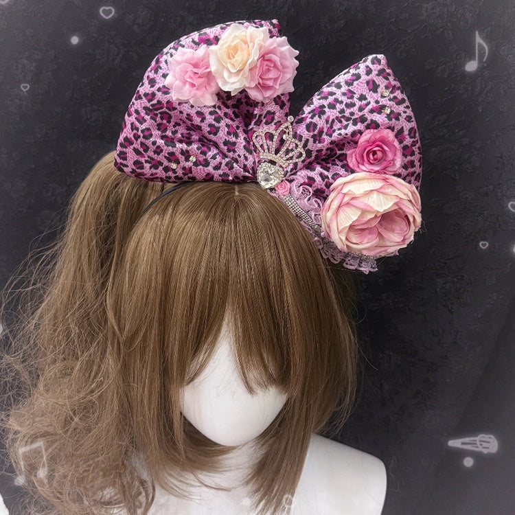 Bow Gyaru Fashion Headpieces Hime Leopard - Styles Print KC 3-Color