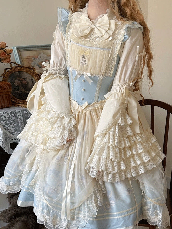 Plus Size White Black Pink Blue Apricot Lolita Bell Sleeve Blouse - Versatile girl