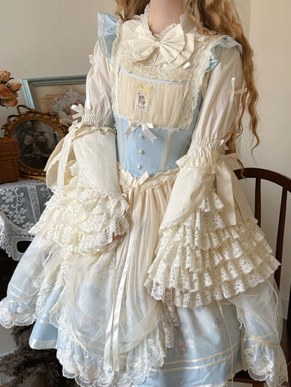 Plus Size White Black Pink Blue Apricot Lolita Bell Sleeve Blouse - Versatile girl
