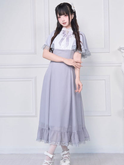 Brosche Jirai Kleid Kei Weiße Spitze Detailliert mit Grau Bowknot Kostenlose