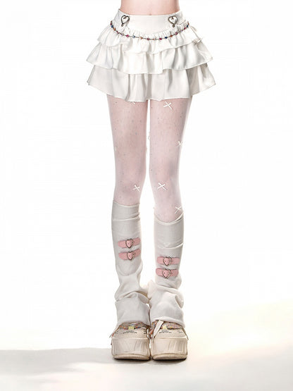 ホワイトハートバックルAラインティアードスカート