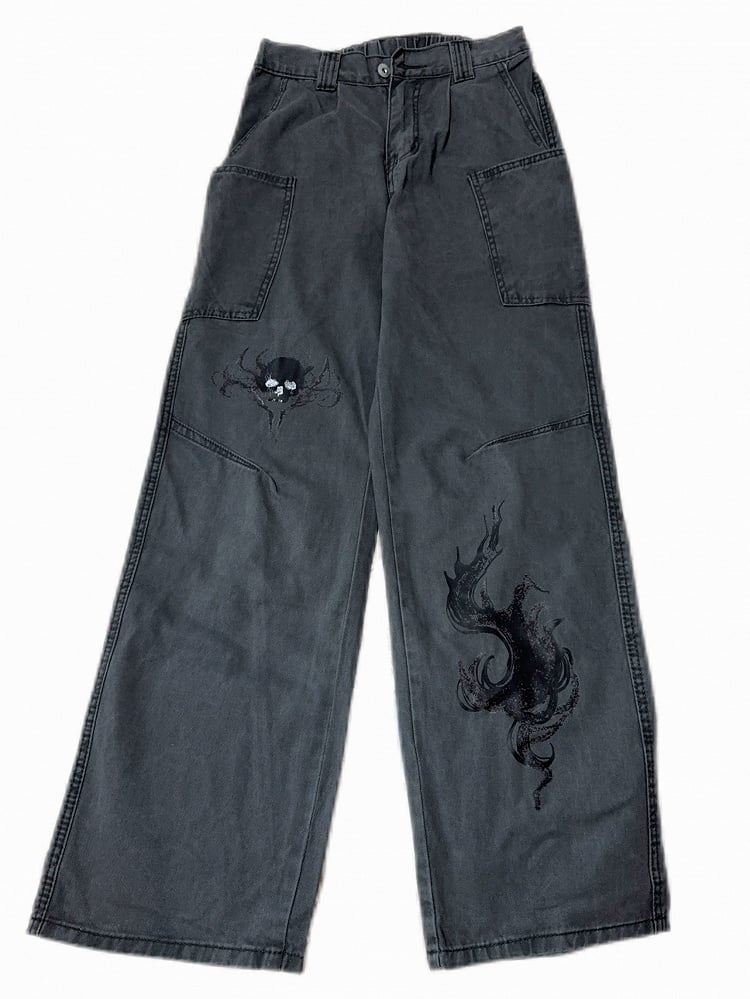 Straight-leg Pants with Skeleton Pattern Y2K Gray
