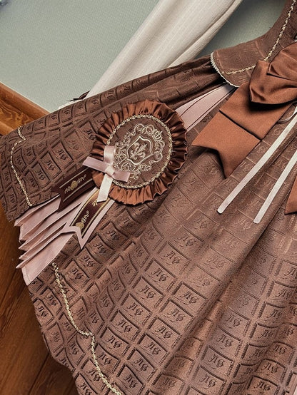 Scoop Scalloped with Dress Chocolate Lolita Edge Sweet Hem Neckline Brown