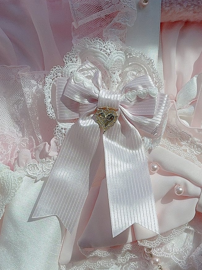 Striped Bowknot Lace Heart Hairclip Charm Pink Pattern Detail