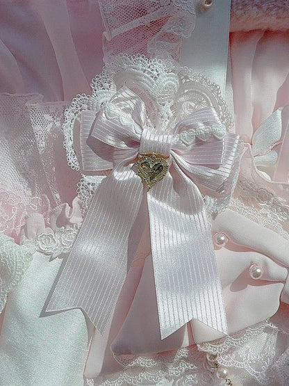 Striped Bowknot Lace Heart Hairclip Charm Pink Pattern Detail