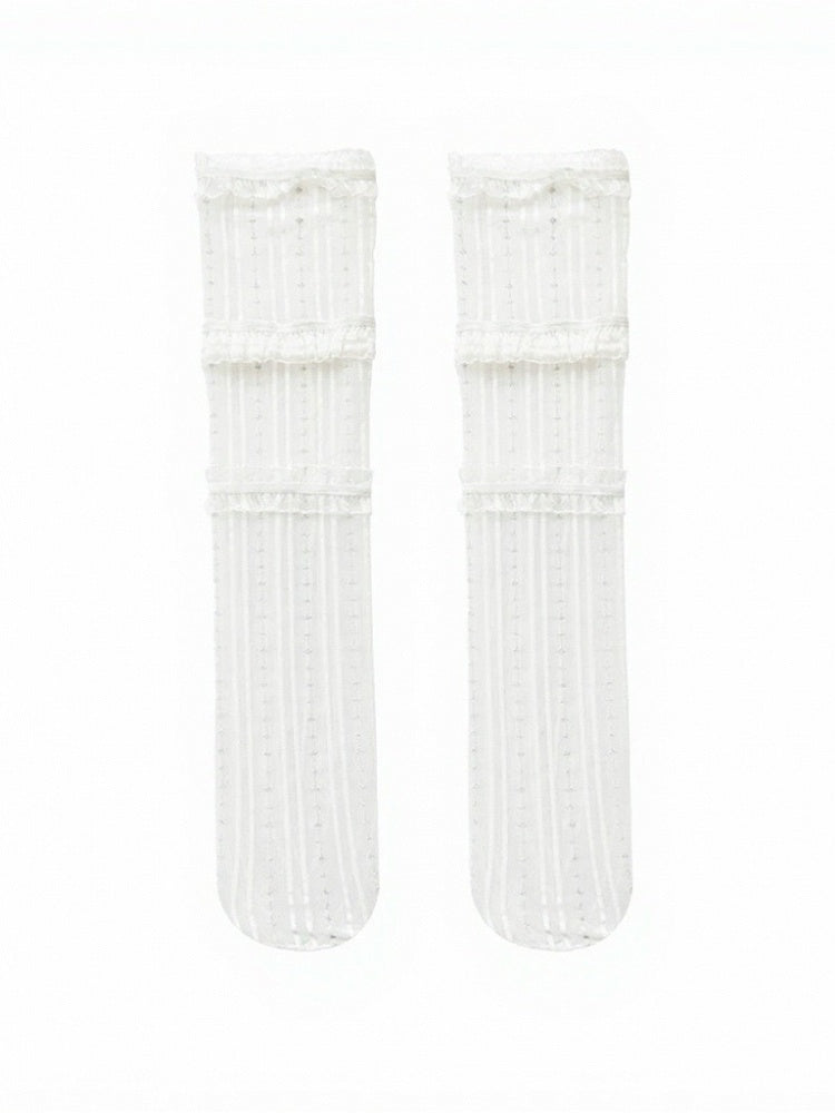 Striped Calf Socks with Layered Lace Trim - ModaSwings