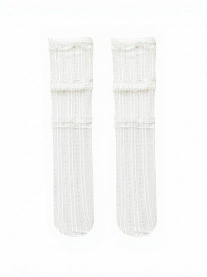 Striped Calf Socks with Layered Lace Trim - ModaSwings