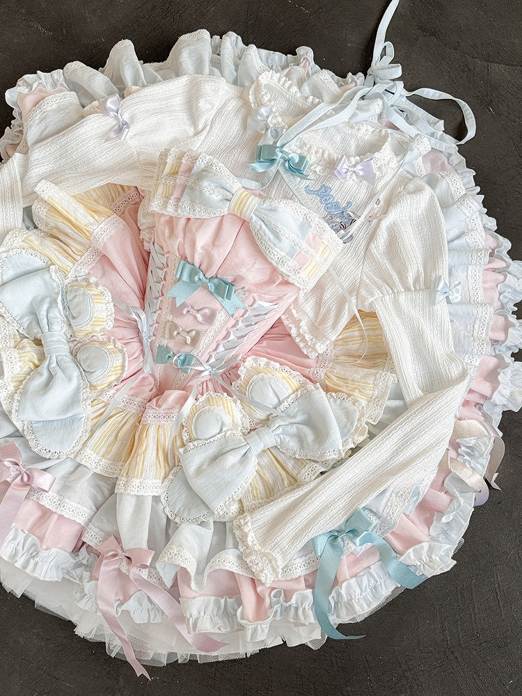 Pink and Blue Sweet Princess Puffy Tiered Ruffle Skirt Boning Dress