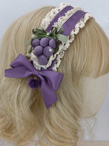 Purple Decorated Bow Country Grape Trim Hairband Lolita Lace Deep