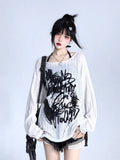 Lockerer weißer Strickpullover mit Graffiti-Passform und Print