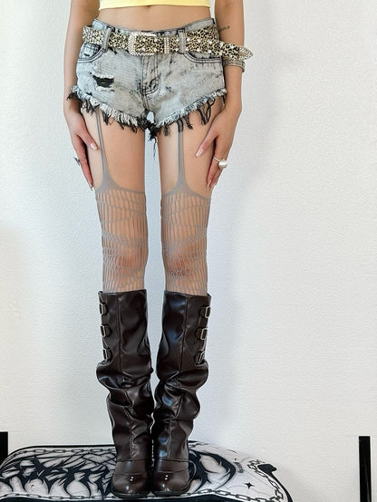 Hosenträger Schwarz/Weiß/Braun/Grau/Rot Y2K Cut-out Design Strümpfe